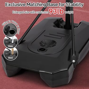 Баскетбольний кошик вуличний дитячий/підлітковий на колесах, регульована висота 147-260 см, з полікарбонатною щитом 82x53 см та розширеною основою, чорно-червоний