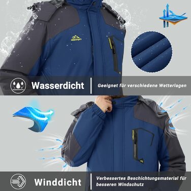 Чоловіча зимова куртка KEFITEVD: водонепроникна, з підкладкою, дихаюча, з капюшоном. Ідеальна для сноуборду та активного відпочинку на відкритому повітрі. Колір: темно-синій