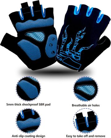 Велосипедні рукавички для чоловіків та жінок літні, для гірського велосипеда, шосе, піших прогулянок та альпінізму (блакитні, XL)