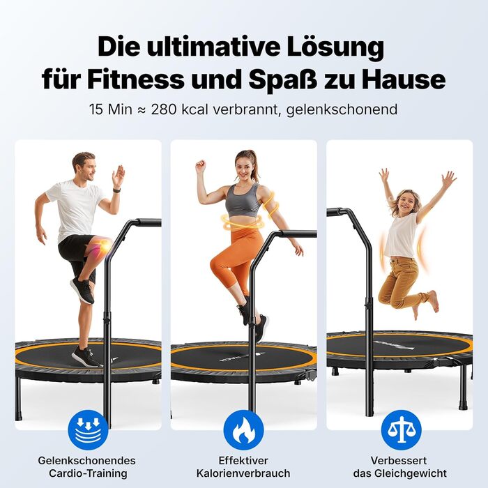 Міні-трамплін MERACH 122 см з ручкою - фітнес-трамплін, 150 кг, тихий, для дому