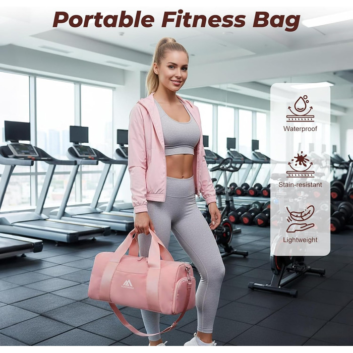 Спортивна сумка Flintronic для дівчаток та жінок, маленька сумка для плавання та фітнесу з відділенням для взуття та вологостійким відсіком (Рожева, 44 x 20 x 20 см)