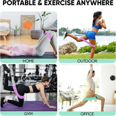 Стрічки опору для фітнесу [3 шт.] для сідниць та стегон, антиковзкі фітнес-стрічки для жінок/чоловіків, силові тренування, йога, пілатес (Чорний, фіолетовий, зелений)