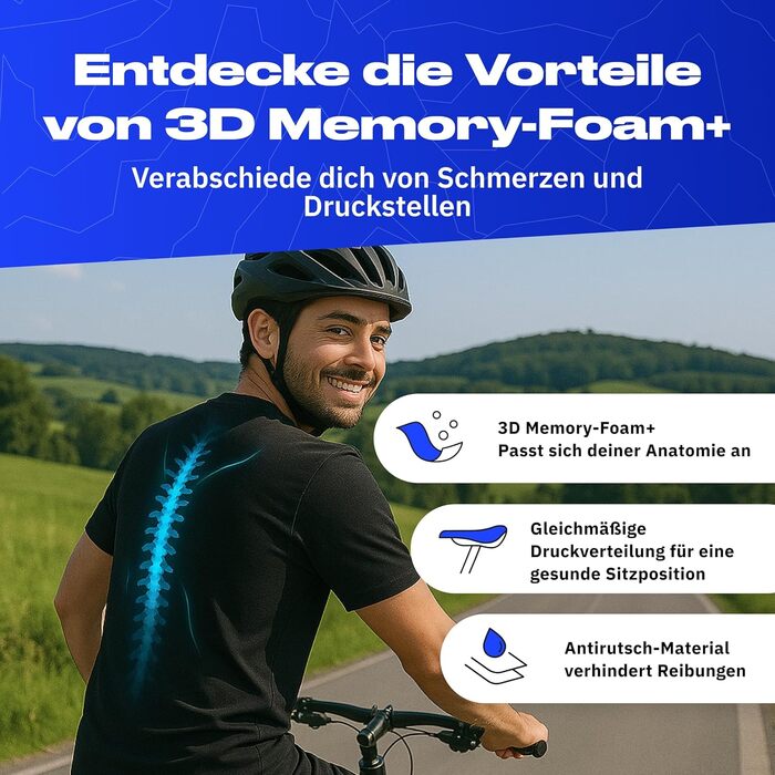 Велосідельний ALU-Sattel Alphensattel Ergonomic 3D Memory Foam: Комфортний для жінок та чоловіків, дихаючий, універсальний