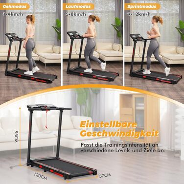 Бігова доріжка RAOO MIN для дому, 1-12 км/год, 2.5HP, складаний, з пультом/LED, підставка для iPad/телефону, Bluetooth, чорний