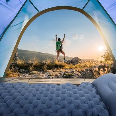 Надувний килимок для кемпінгу STURME з самонадуваванням та помпою, ультралегкий, для відпочинку на природі, 1 особа, блакитний