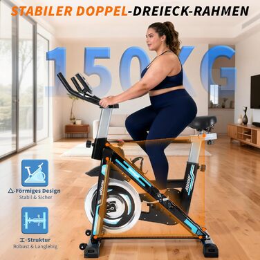 Велотренажер з магнітним опором - велотренажер з регульованим опором, тихий спінінг, висота регулюється, LCD-монітор, тримач для планшета, блакитний, великий