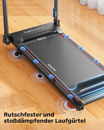 Електрична бігова доріжка для дому 12 км/год, 6 в 1, з регулюванням нахилу до 10%, 1080 мм, тримач для планшету, керування через додаток, тихий 2.5HP двигун, LED дисплей, чорний