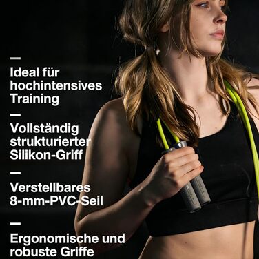 Обтяжене скакалка HEREROPE для кардіо, HIIT та MMA, товстий PVC-шнур з обертом 360°, регульована довжина, протиковзкі ручки, колір Limegrün