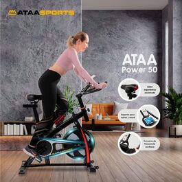 Велотренажер ATAA Power 50 чорний, домашній, з пульсометром, LCD-дисплеєм, регульованим опором