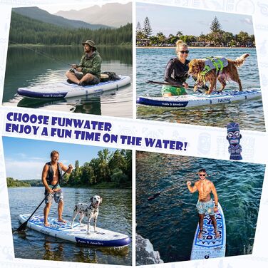 Надувний SUP Борд FunWater 10'6'–11'6' для всіх рівнів підготовки, з антиковзким EVA-деком, веслом, насосом та аксесуарами. Колір: блакитний/білий