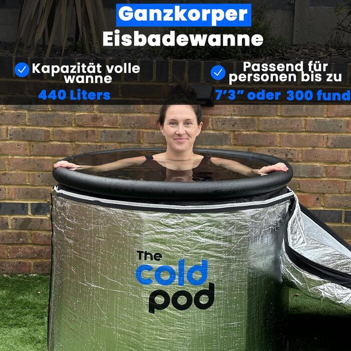 Ейсбад Тонне для спортсменів з кришкою, портативна ванна для криотерапії, Cold Pod, складана надувна ванна для внутрішнього та зовнішнього використання (90см, комплект)