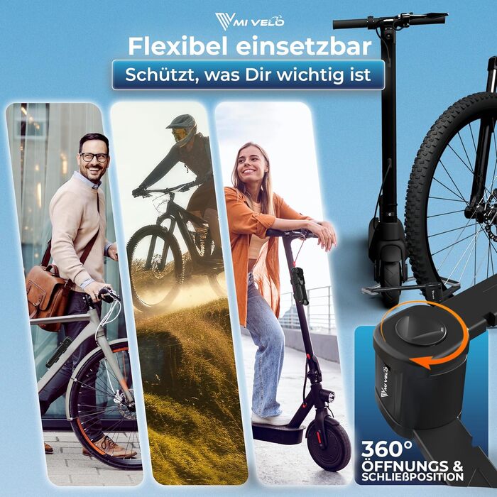 Замок для велосипеда MIVELO, складний, висока безпека, 85 см, з ключем та кріпленням. Підходить для електровелосипеда, MTB та шосе