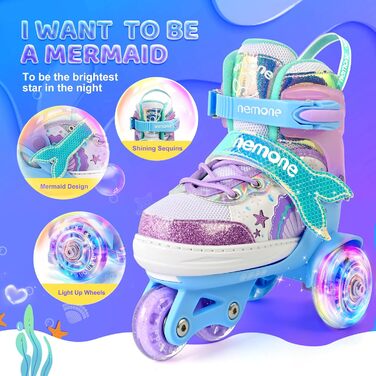 Дитячі ролики Nemone для дівчаток, блакитно-фіолетові, 4 розміри, регульовані, для катання в приміщенні та на вулиці