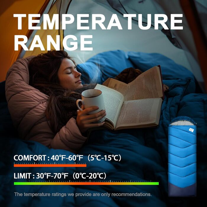 Спальний мішок для дорослих на холодну погоду, вологостійкий, легкий, блакитний (1,8 кг)
