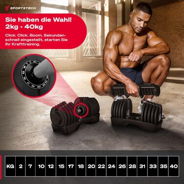 Ironmate Регульовані гантелі для дому, 1.5-18/24/40 кг, з набором дисків, 12-16 ваг, компактні, з неслизьким грифом, для силових тренувань, з підставкою (Ironmate 40 чорні)