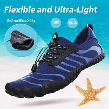 Шкарпетки для плавання та водних видів спорту: чоловічі та жіночі шкарпетки для пляжу, басейну та моря. Швидка сушка, дренажні отвори, унісекс, розміри 36-46 EU, колір блакитний