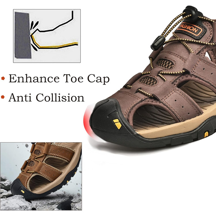 Чоловічі сандалі з натуральної шкіри для пляжу, піших прогулянок та активного відпочинку. Легкі, дихаючі сандалі для літа та риболовлі (46 EU, Коричневий/Червоний)