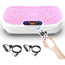 Вібраційна платформа для дому - ротаційна платформа з 120 рівнями та 5 режимами, з еластичними стрічками та пультом дистанційного керування, для спалювання жиру, нарощування м'язів та формування фігури, ідеальна для дому, домашнього спортзалу (Рожева)