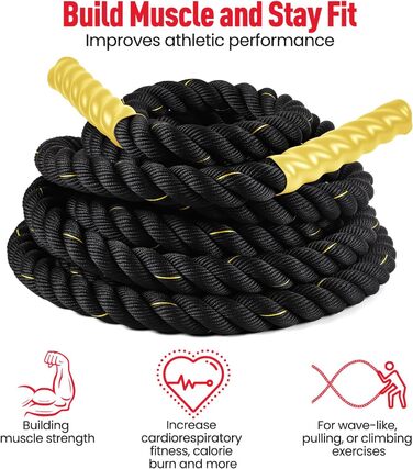 Битва-канат Ultrasport Battle Rope: 9м для силової витривалості та м'язового розвитку, канат для функціональних тренувань
