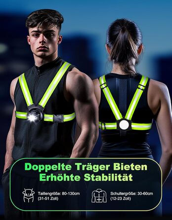 Фара для бігу Lauflampe Joggen: нагрудна ліхтар з регулюванням 45°, 500 люмен, 2 кольори, USB-C, IPX4, подвійний ремінь з відбивачами 360° для кемпінгу, велоспорту та активного відпочинку