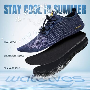 WateLves Водні черевики для жінок та чоловіків, спортивні, антиковзаюча підошва, широка передня частина, темно-синій (661), 43 EU