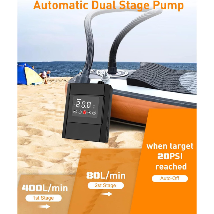 Електричний надувний насос SUP з акумулятором 12000mAh, 20 PSI, для SUP-дошок, човнів, каяків, кайтсерфінгу