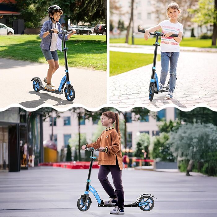 Дитячий ролер Roller Kinder з алюмінію, регульована висота, складна конструкція, подвійна підвіска, до 100 кг, синій