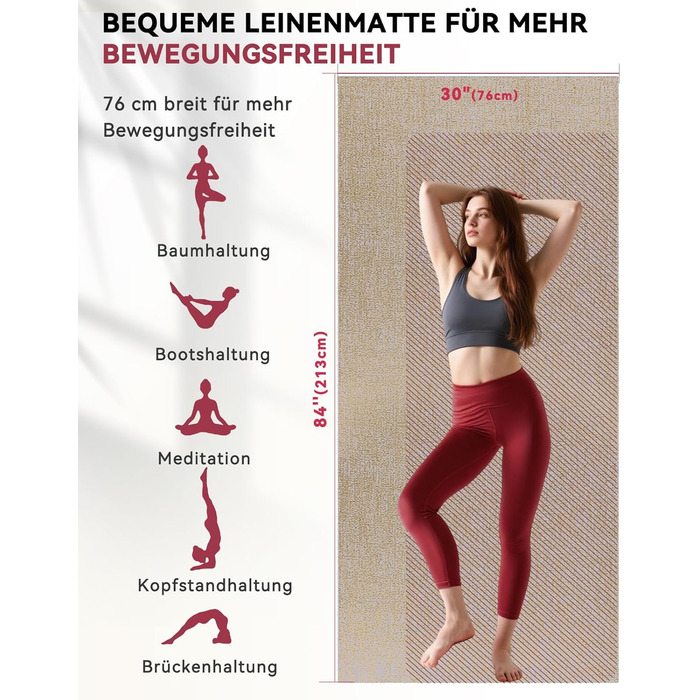 Великий килимок для йоги та фітнесу HAPBEAR Yogamatte XXL, протиковзкий мат для спорту та гімнастики, PVC, 8 мм товщина