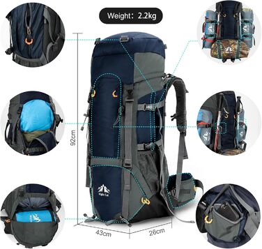 Рюкзак Night Cat 90L для трекінгу, подорожей і кемпінгу, туристичний рюкзак для чоловіків і жінок, дихаючий, для гір, велосипедних і піших походів, синій