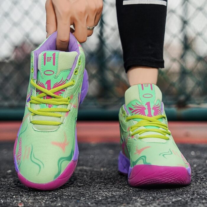 Чоловічі баскетбольні кросівки для студентів, антиковзаючі, зносостійкі, модні спортивні кросівки, великі розміри. Червоно-зелені (45 EU, Lvzi)