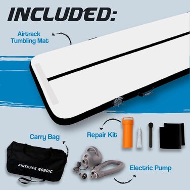 Надувна гімнастична матка AirTrack Nordic Standard з насосом, 3/4/5/6/7/8 метрів. Ідеально для гімнастики, йоги, дому. Міцна та легка в транспортуванні. Чорний колір.