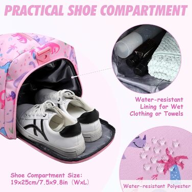 Спортивна сумка для дітей, дорожня сумка, мішок для плавання, спортивна сумка для хлопчиків та дівчаток, водонепроникна, сумка-мішок з відділенням для взуття (Рожевий динозавр)