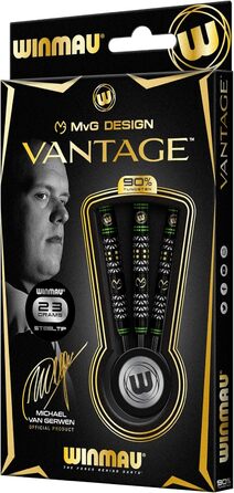 Дротики WINMAU Michael Van Gerwen Vantage 23 г вольфрамові з сталевим наконечником, комплект з оперенням Prism і стержнями Vecta
