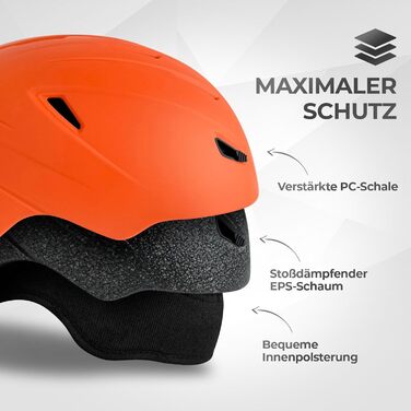 Шолом для сноуборду Skihem для чоловіків та жінок, з вентиляцією, полікарбонат, захист обличчя, оранжевий, розмір M