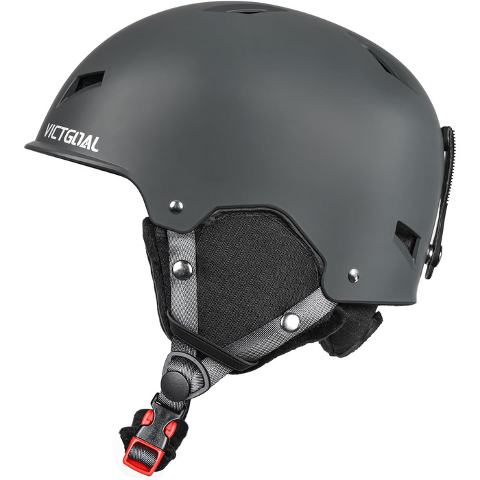 Шолом гірськолижний Victgoal для чоловіків та жінок, сірий, розмір M/L (59-61 см), з підкладкою з флісу та вентиляцією
