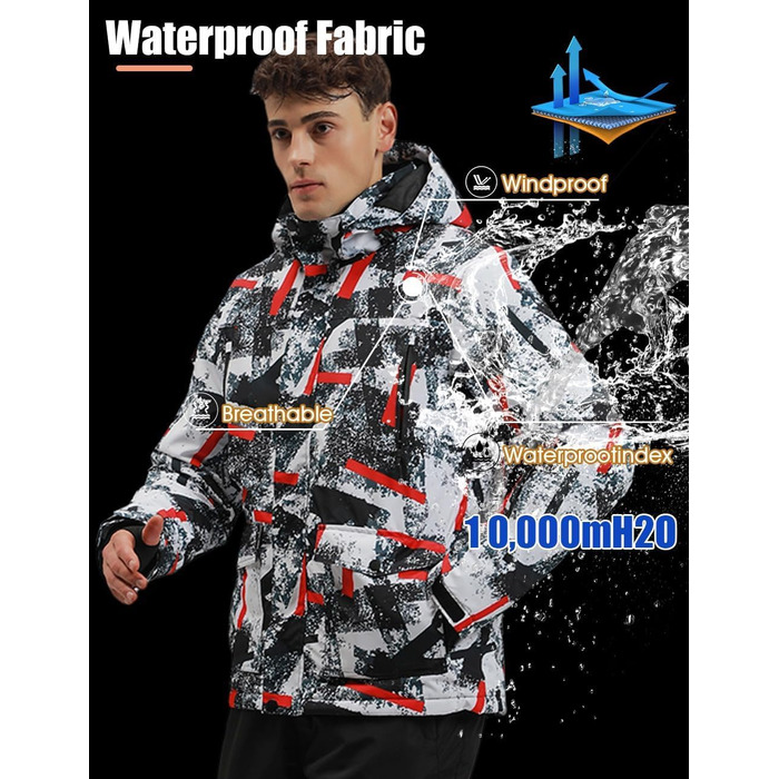 Чоловічий зимовий костюм Hotian: комплект куртки та штанів для катання на лижах, сноуборді та активного відпочинку. Розмір L, колір: червоно-білий+помаранчевий