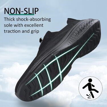 Чоловічі кросівки без шнурівків: зручні, дихаючі, легкі спортивні та повсякденні кросівки для бігу та прогулянок, чорні, 43 EU