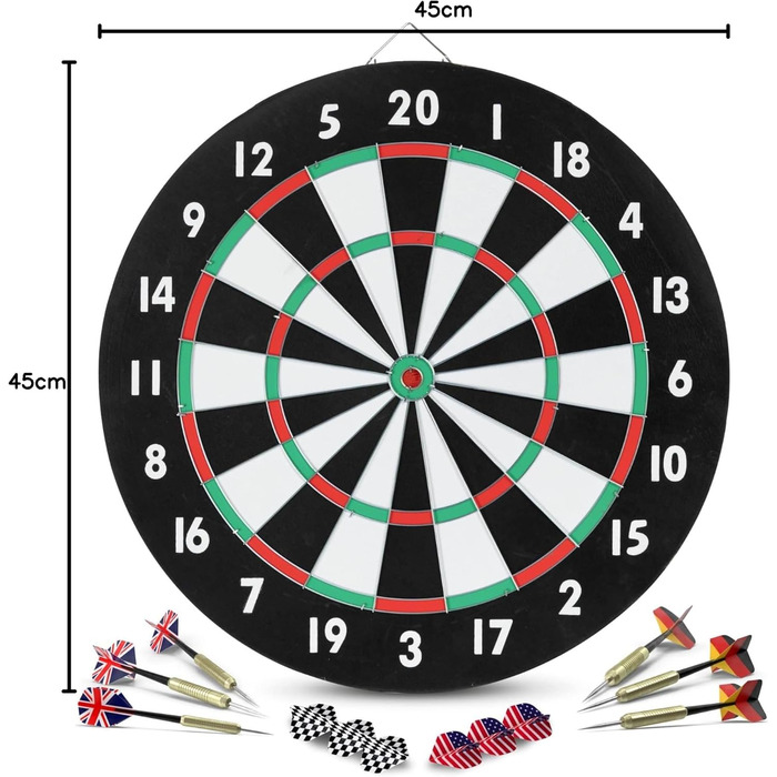 Stagecaptain DBP-1810 Bullseye паперова дартс-дошка з дротиками, двостороння, набір для початківців, 6 дротиків, 4 набори хвостовиків