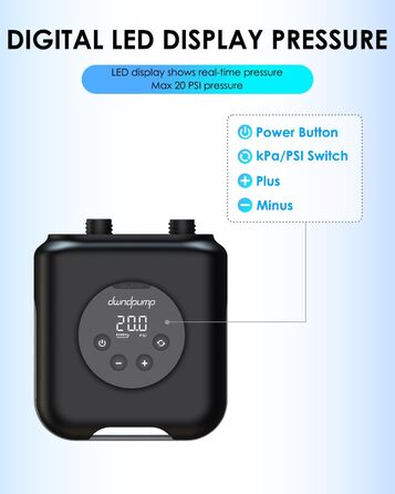 Електрична SUP-насос dwndpump HOBO PRO: акумулятор 4000 mAh, 20 PSI, для SUP, каяків, матраців, 12V автоживлення, сірий