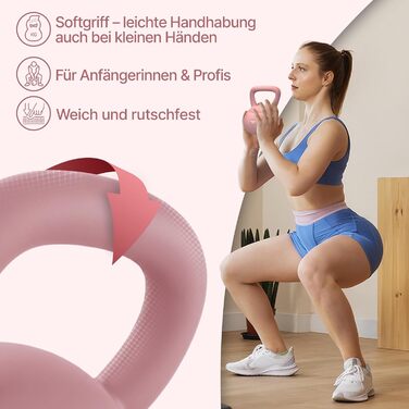 NEOLYMP Soft Kettlebell: м'яка гантеля для дому з регулюванням ваги 2-12 кг (рожева). Безшумна, з амортизацією, з зручною ручкою для фітнесу.