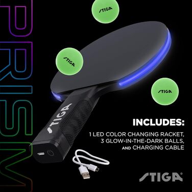 Ракетка для настільного тенісу STIGA Prism LED з 5 кольорами підсвітки та 3 світними м'ячами