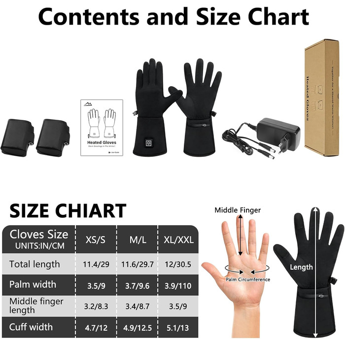 Гріючі рукавички ComfortPlus 2.0 - чорні, з акумулятором 7.4V 2200mAh, сенсорний екран, M-L