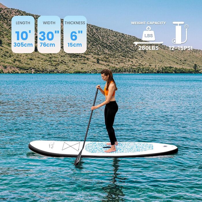 Надувна SUP-дошка FunWater для дорослих, комплект: регульоване весло, помпа, рюкзак, страхувальний шнур, водонепроникна сумка, синя