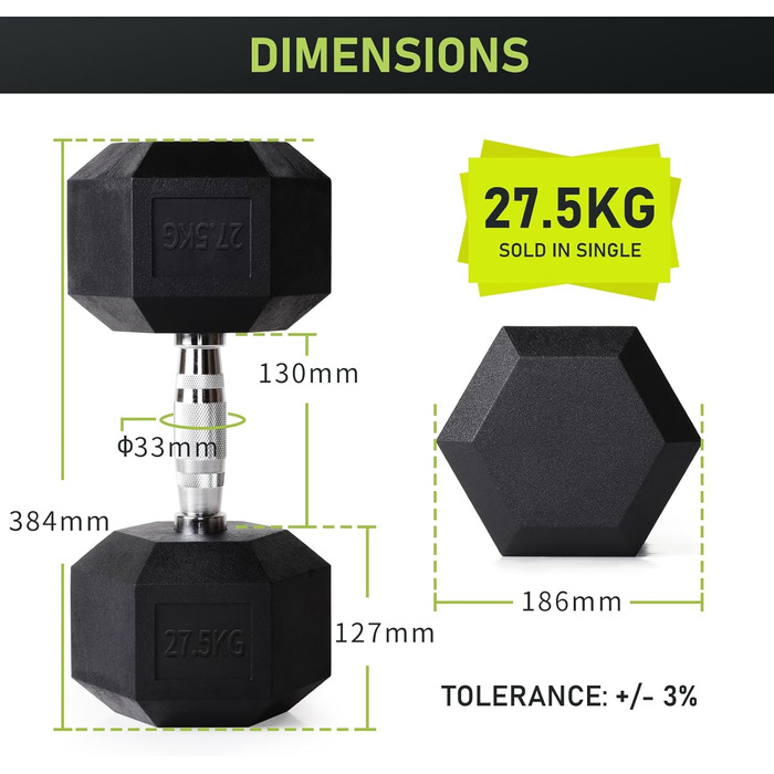 Гантелі PhysKcal Hexagon поліуретанові 12,5 кг, нековзні, ергономічна хромована ручка, набір для фітнесу, 1 шт.