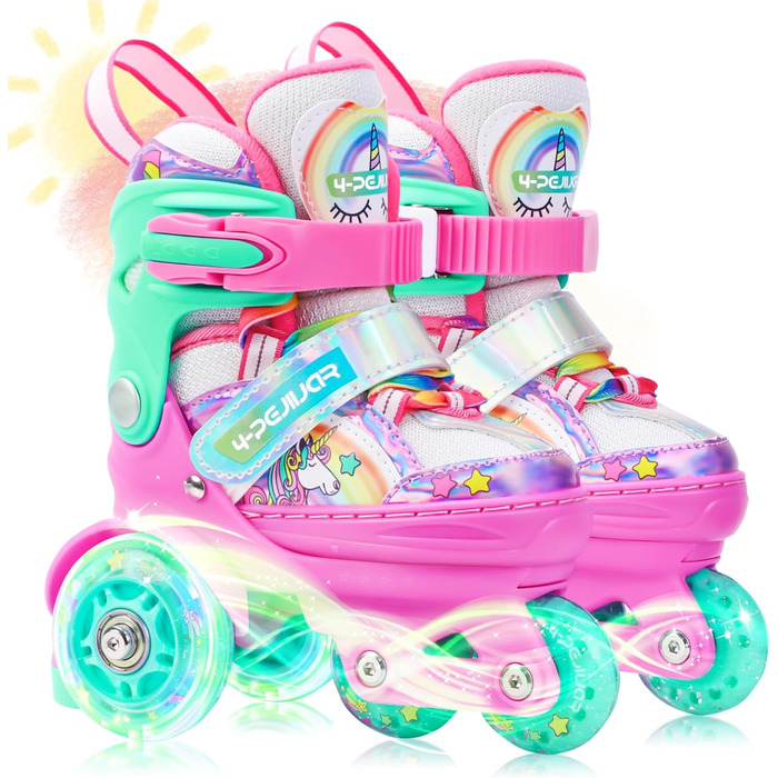 Дитячі ролики Kinder Einhorn для дівчаток, 3-6 років, з підсвічуванням, регульовані, 4 колеса, для початківців, рожеві