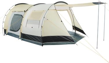 Намет CampFeuer Super+ для 4 особи: великий тунельний намет з 2 входами та тамбуром, 3000 мм водовідштовхування | Груповий, сімейний намет для кемпінгу Sand/Schwarz