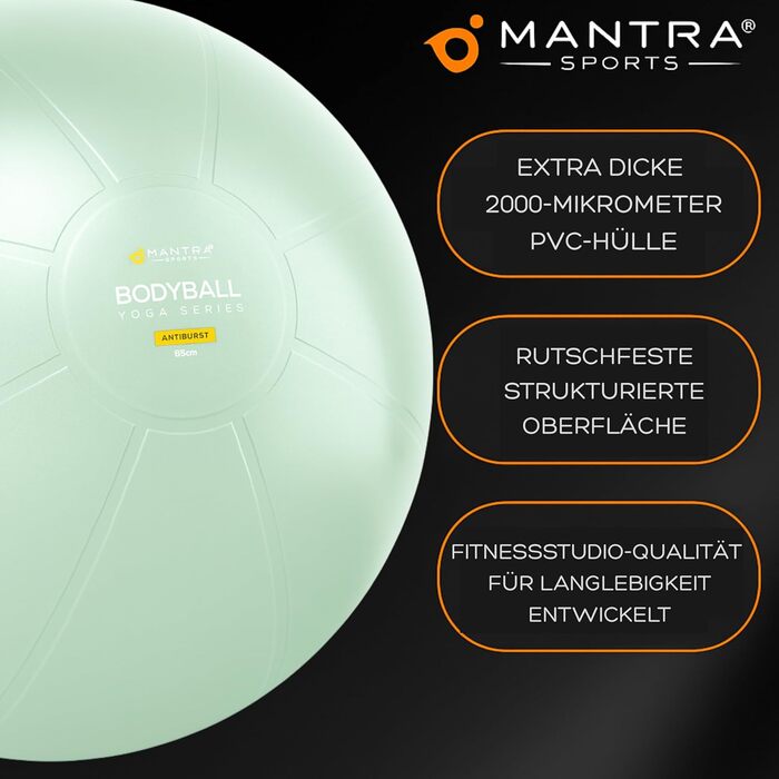 М'яч для фітнесу та йоги MANTRA SPORTS – фітбол для офісу, спини та вагітності, баланс-м'яч, розмір L (1,61 м – 1,78 м), колір м'ятний