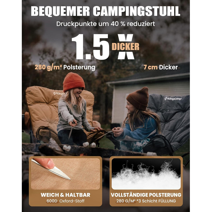 Розкладний крісло для кемпінгу KingCamp XXL з підлокітниками та сумкою, хакі. Розкладне крісло для відпочинку на природі, риболовлі, дачі, балкону.