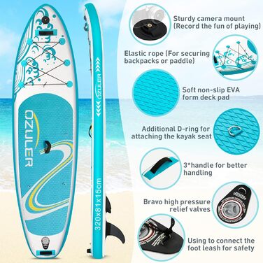 Надувна SUP-дошка OZULER 180 кг з камеротримачем і рюкзаком для початківців