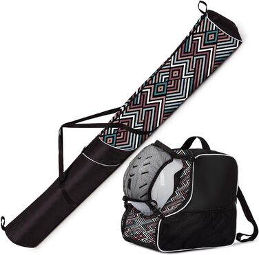 Набір Ferocity Premium для гірськолижного спорядження: сумка для лиж, черевиків, шолома та палиць (знімний сітчастий кишеньок) [053] (Пастельний Zig Zag)